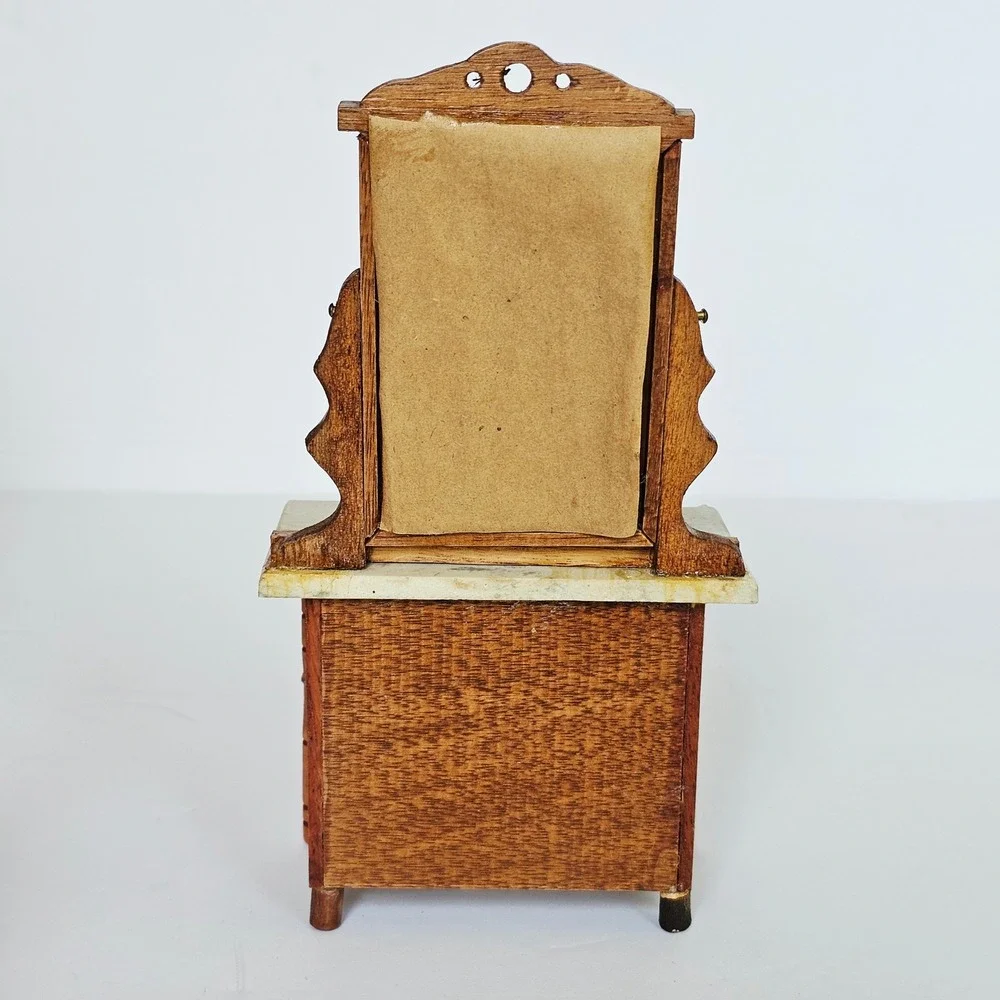 Vtg Wood Dollhouse Furniture Set Canopy Bed Dresser Rocking Chair Shabby Chic
